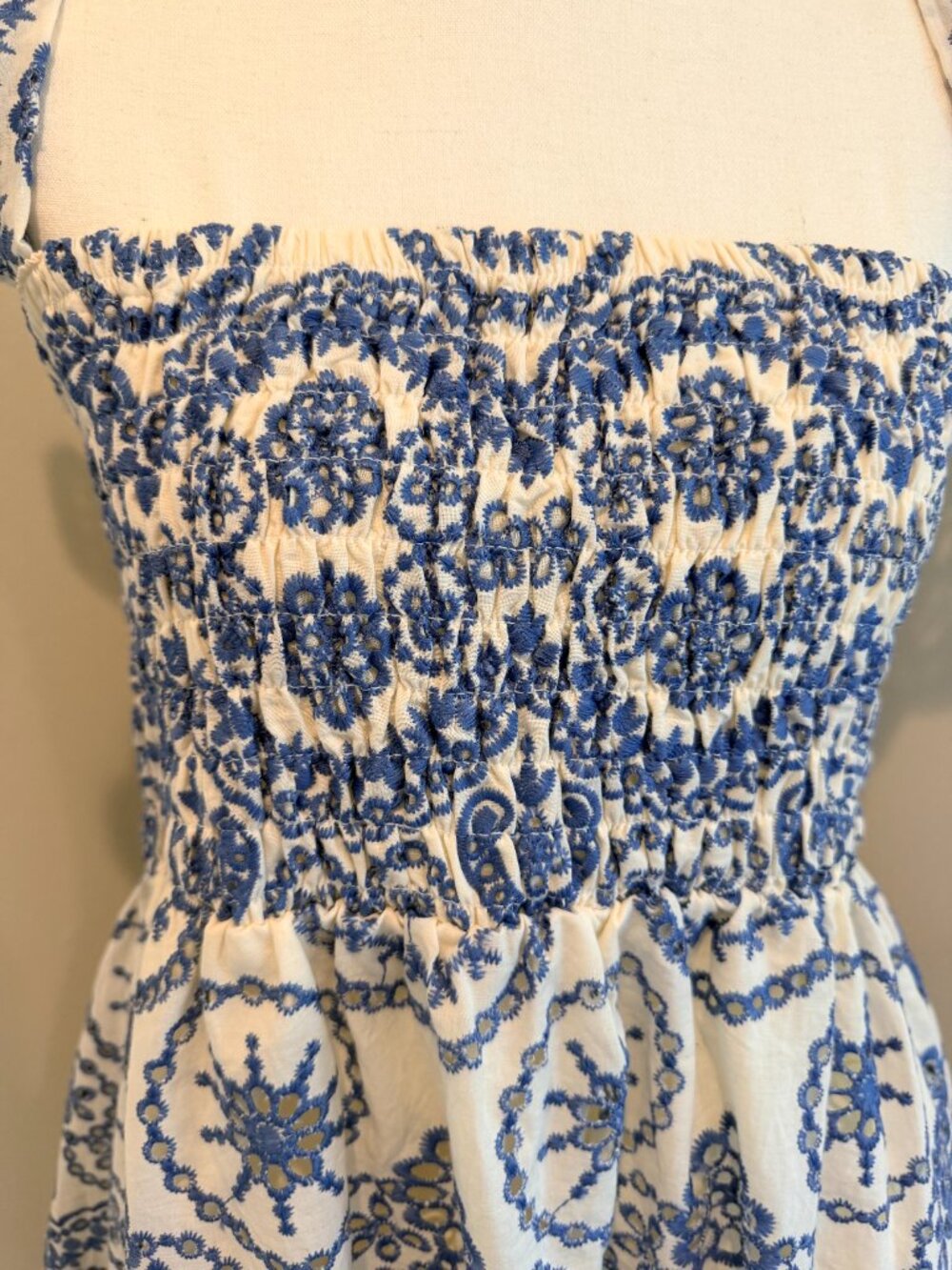Sundayup Boho Embroidered Blue and White Maxi Dress Size L - Picture 2 of 9